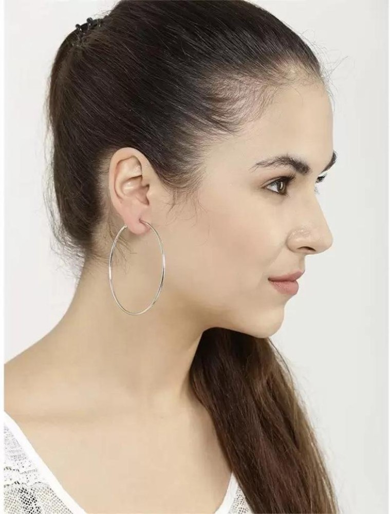 silver Round Hoop Earrings For Women  Girls  Fancy  Stylish Daily   Party Earrings Brass Hoop Earring