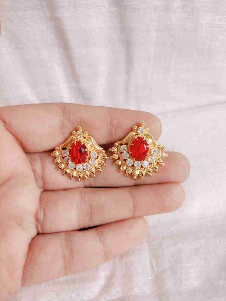 Red and white deals stone gold earrings