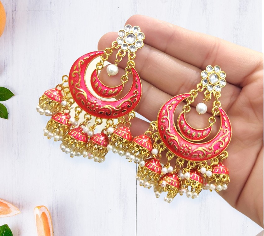 Partywear Special Gold Color Imitation Peral Dangle Earrings With Maang  Tikka  Jaipur Mart  2566289