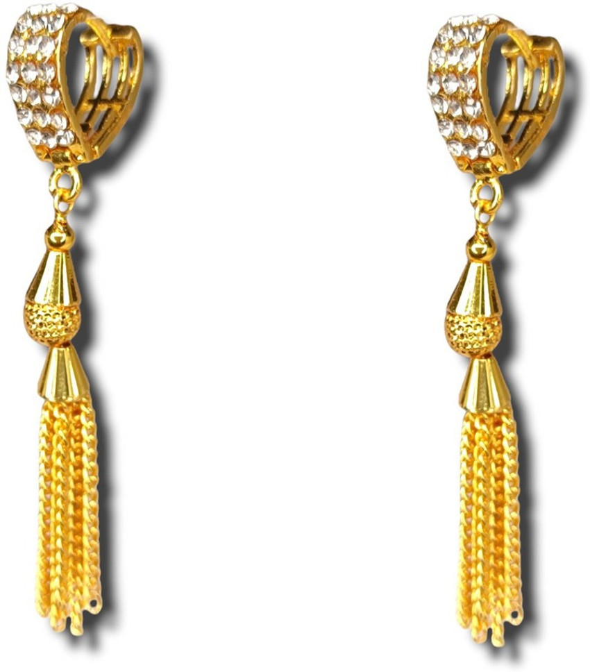 Flipkart Buy anandcollection Gold Plated Heart Shape White Stone and Long Gold Polish Chane Earring Brass Hoop Earring Online at Best Prices in India