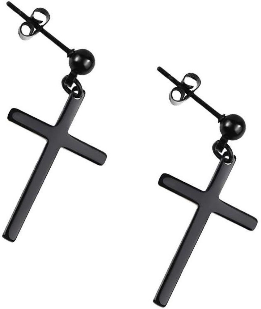Black Dangle Cross Earrings