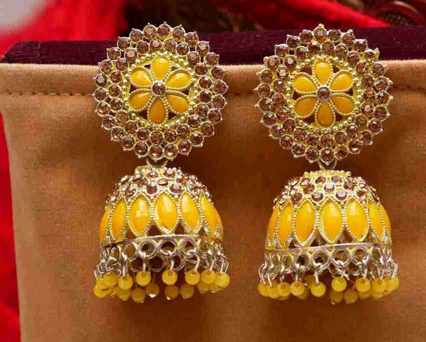 Flipkart Buy Kwickk Traditional Yellow Color Diamond Studded Oxidized Big Jhumka Earrings for Women. Alloy Jhumki Earring Online at Best Prices in India