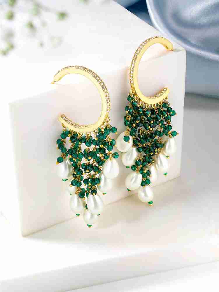 Flipkart Buy PEORA Peora Traditional Green Pearl Hoop Style Dangle Earrings Diamond Alloy Hoop Earring Online at Best Prices in India