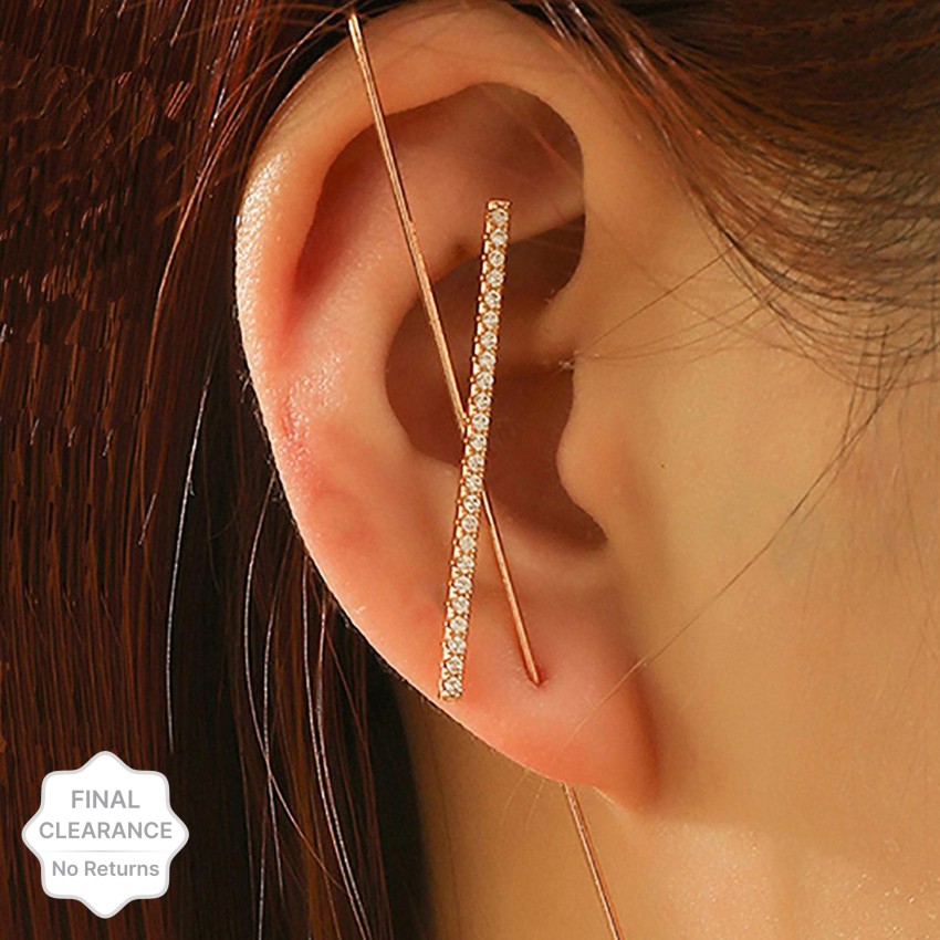 Vembley Zircon Studded Cross Ear Cuff For Women And Girls Alloy Cuff Earring