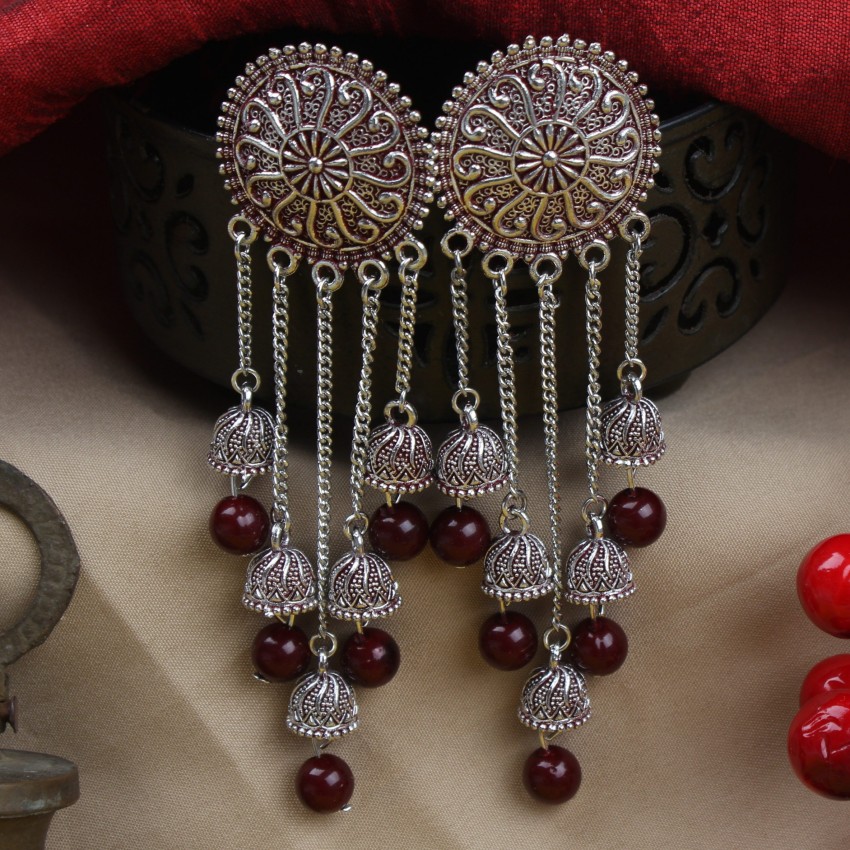 Guroor  Peacock Kemp Stone Beads Gold Plated Chain Jhumka Earrings   Priyaasi