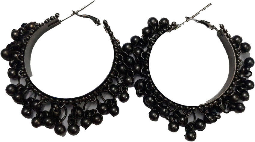 Black metal round earrings discount