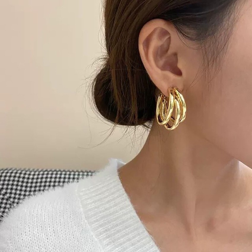 Gold triple sales hoop earrings