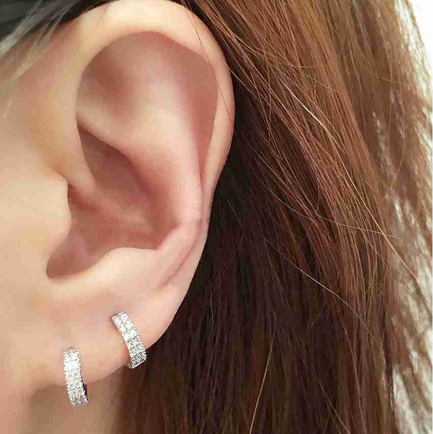 ❤️ 925 Sterling Silver Earrings men girl women huggies hoops with dangling cross offers