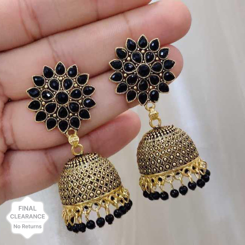 Black stone hotsell gold jhumkas