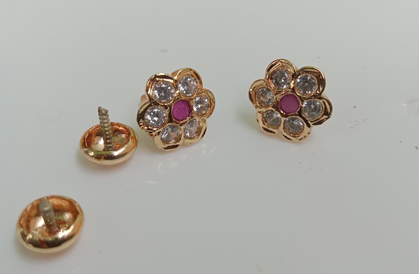 1 Gram Gold CZ and Pink Stone Drop Earrings – Sakkhi Style