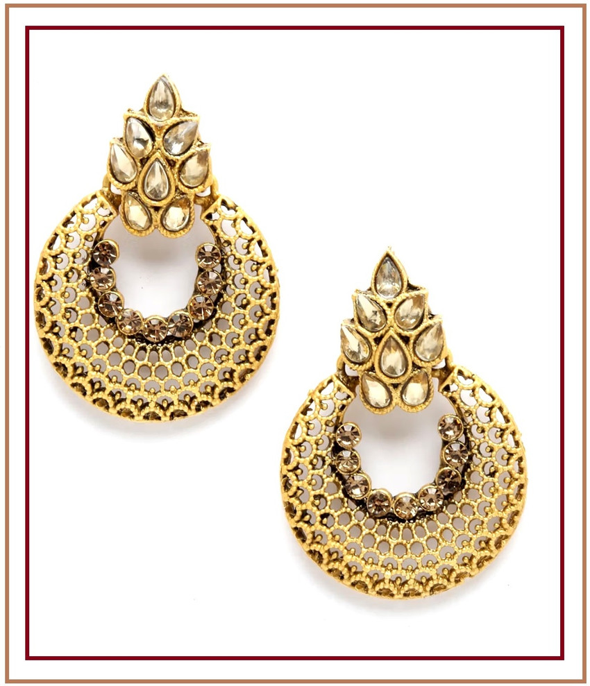 Flipkart Buy Arti creations Gold Plated Kundan Studded Meenakari Touch Beads Drop Chandbali Earrings Cubic Zirconia Brass Chandbali Earring Online at Best Prices in India