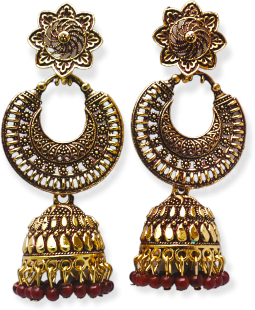 Flipkart Buy YOURJHUMKA Traditional Floral Golden Maroon Jhumkas Pearl Earrings For Women Girls Pearl Metal Jhumki Earring Online at Best Prices in India