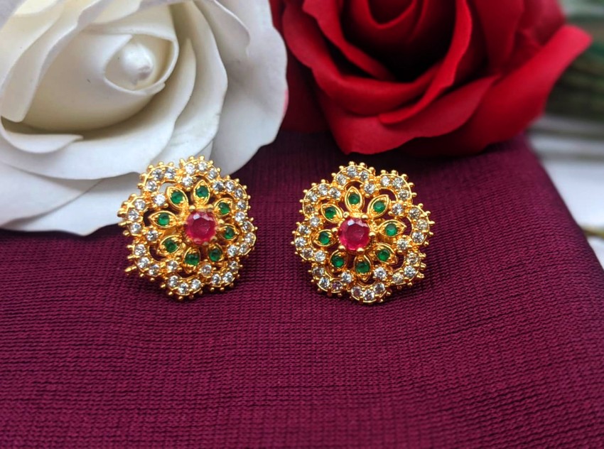 PANASH Pink GoldPlated Floral Handcrafted Kundan Drop Earrings   Absolutely Desi