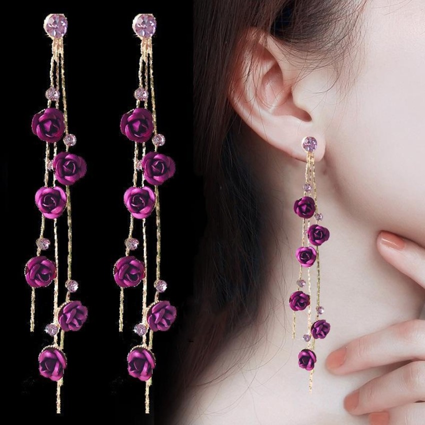 Flipkart.com - Buy BlueShine Korean Purple Floral Earrings for Women Girls  western Trendy Party Wear Stylish Cubic Zirconia Alloy Drops & Danglers  Online at Best Prices in India