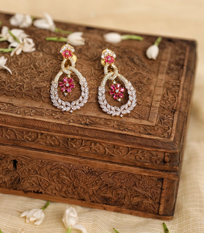Estele Earrings  Buy Estele Rose Gold Plated CZ Elegant Flower Designer  Earrings with Crystals for Women Online  Nykaa Fashion