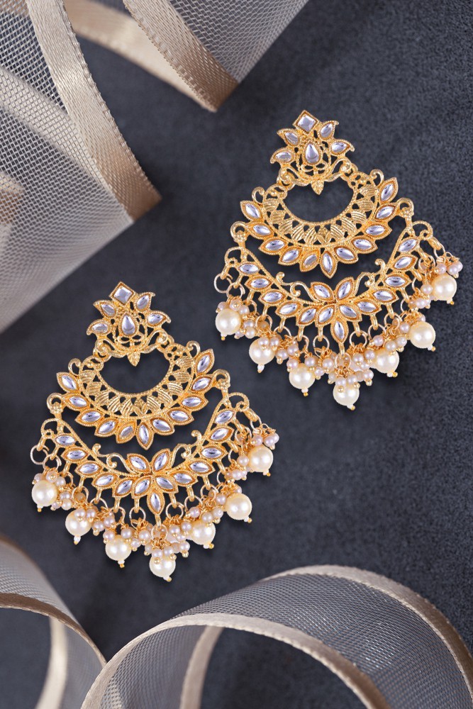 Buy Priyaasi Floral Pearl GoldPlated Chand Bali Earrings Online At Best  Price  Tata CLiQ