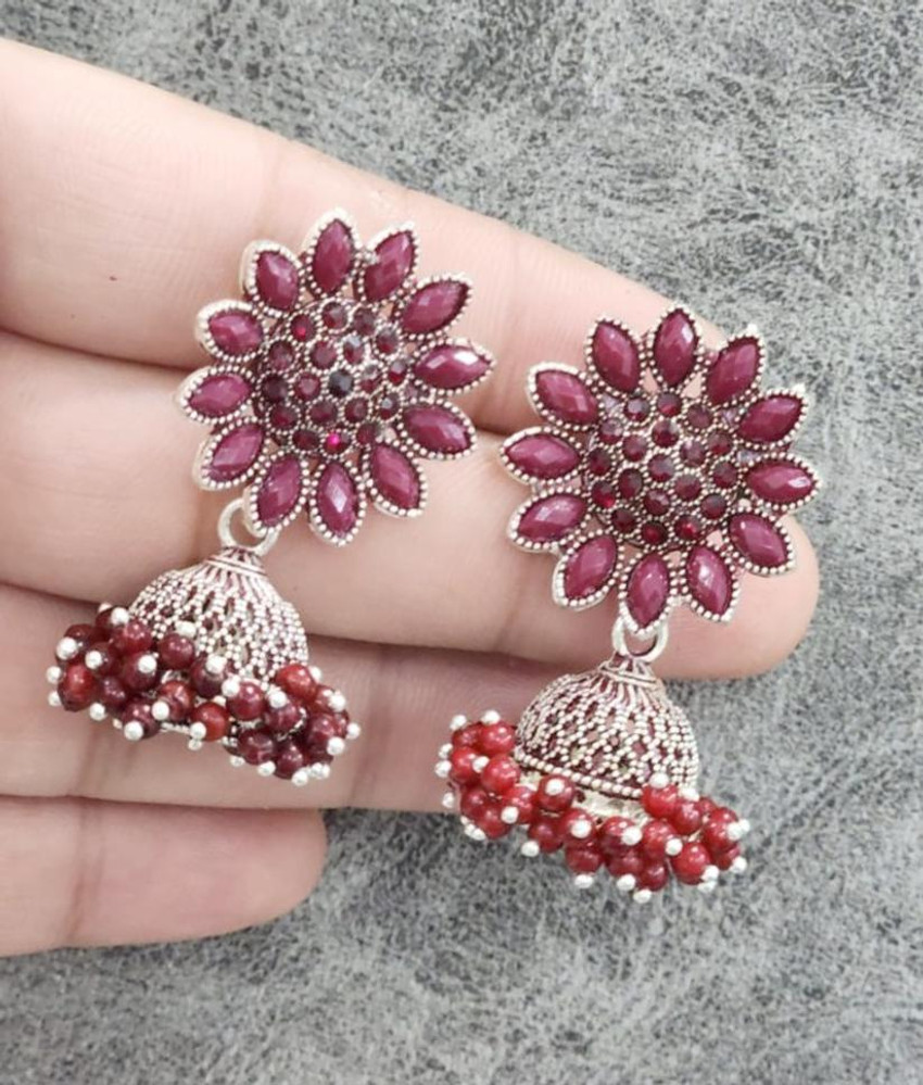 Flipkart Buy JEWERICHE IMITATION Stone Guchha Maroon Beautiful Design Floral Jhumka Earring Alloy Jhumki Earring Online at Best Prices in India