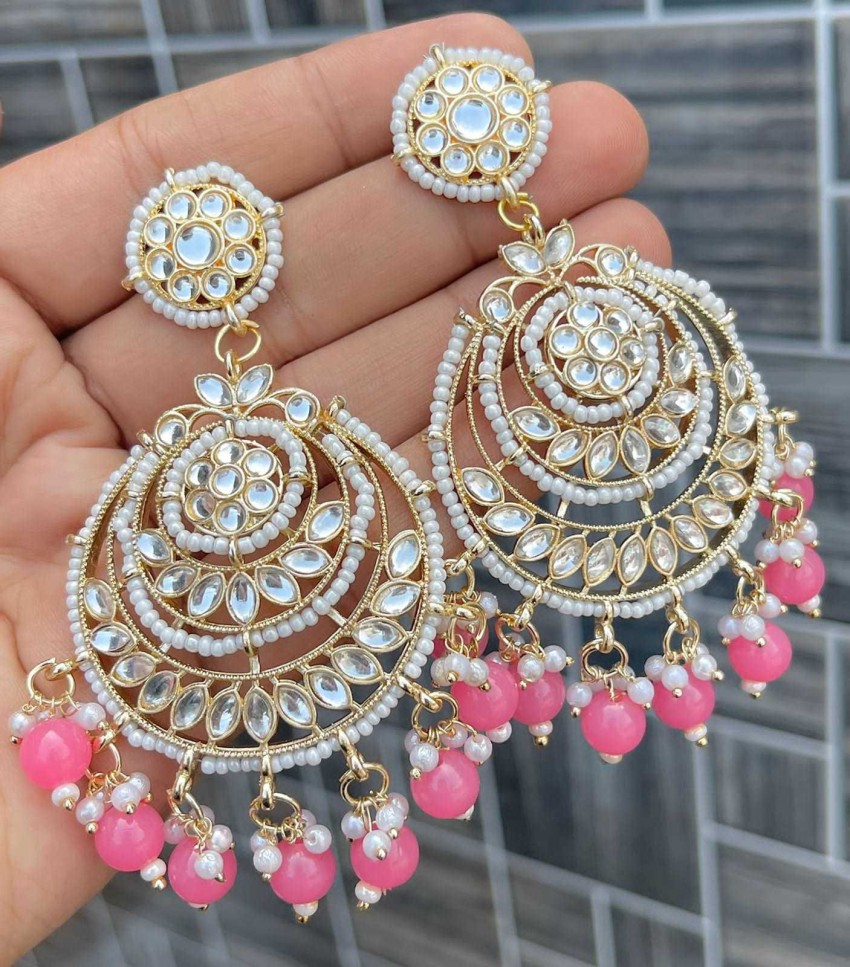 Flipkart.com - Buy NIDZZALIFESTYLE Kundan earrings-pink Stone Drops &  Danglers Online at Best Prices in India