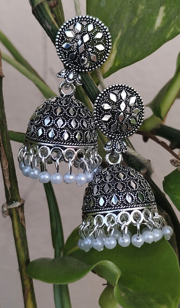 Oxidised silver sale jhumka earrings