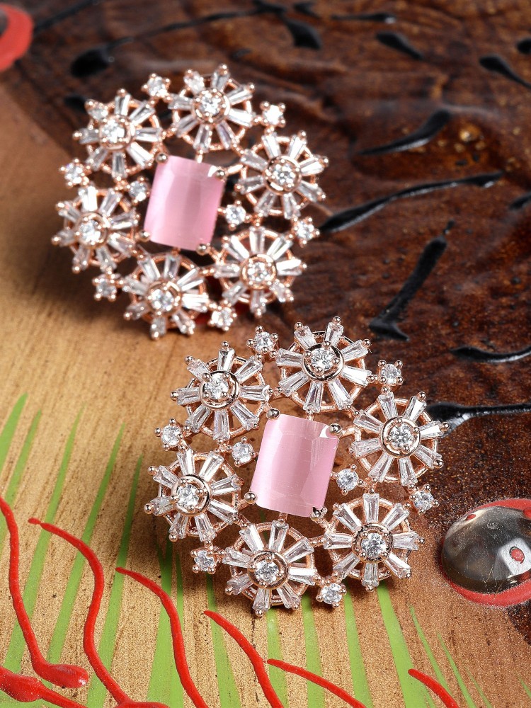 Buy Rose Gold-Toned & Pink Earrings for Women by Karatcart Online