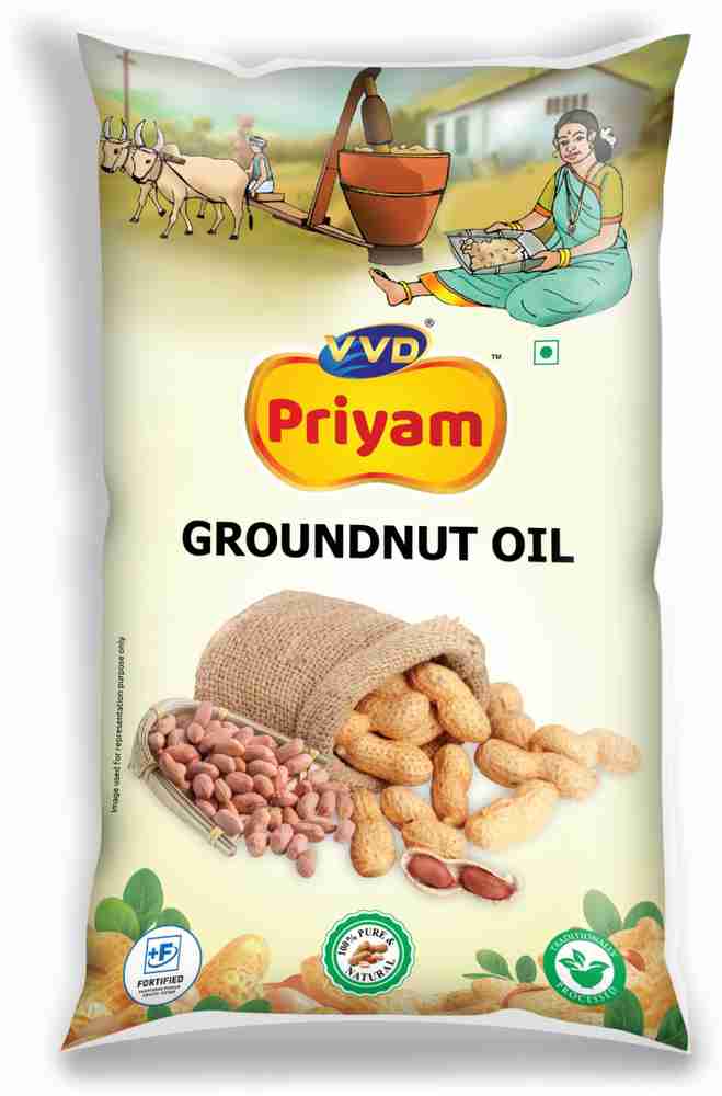 VVD Priyam Groundnut Oil 1 Litre Pouch Peanut Oil for Healthy