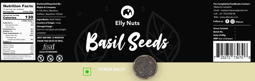 Elly Nuts Basil Seeds sabja Seeds Helps in Stress Reliever