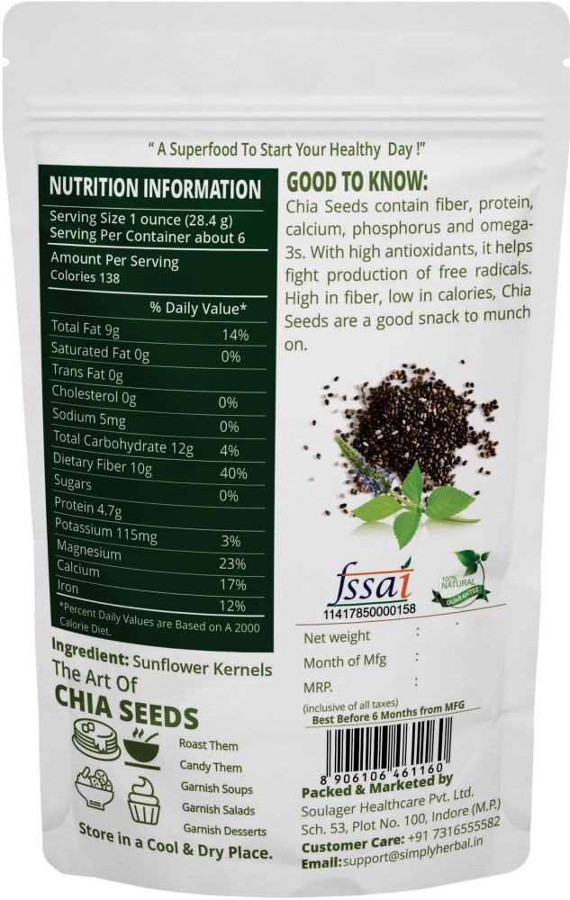 Simply Herbal Unroasted Chia Seeds with Omega 3 Fiber Protein