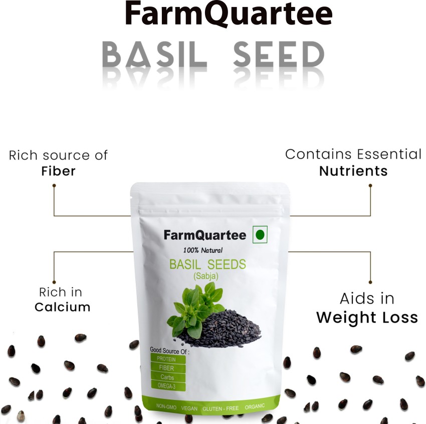 FarmQuartee Raw Basil Seeds 100 Organic Tukmaria Seeds Sabja