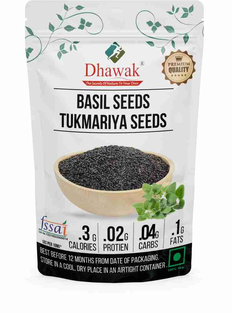 Dhawak Raw Basil Seeds Tukmariya Sabja Falooda Seeds Natural Basil