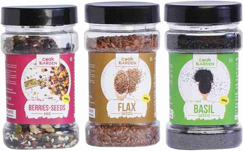 Cook Garden Berry Flax Basil Seeds Combo 300g Healthy Combo