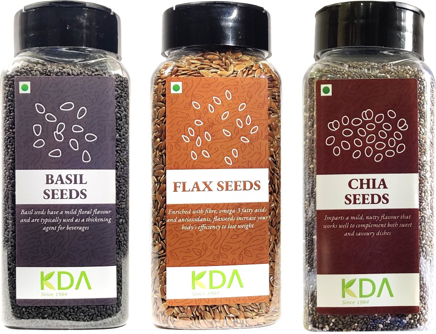 KDA Basil Seeds Tukmaria Sabja Seeds Raw Flax Seeds Alsi