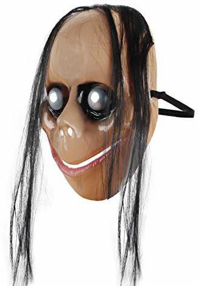 Momo Scary Face Cover Latex Head Cover With Long Hair And Creepy