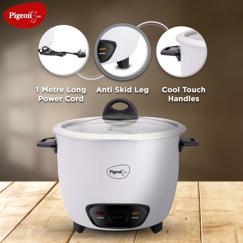 Pigeon joy White 1.8 L Electric Rice Cooker With Steel Lid And Steaming  Feature