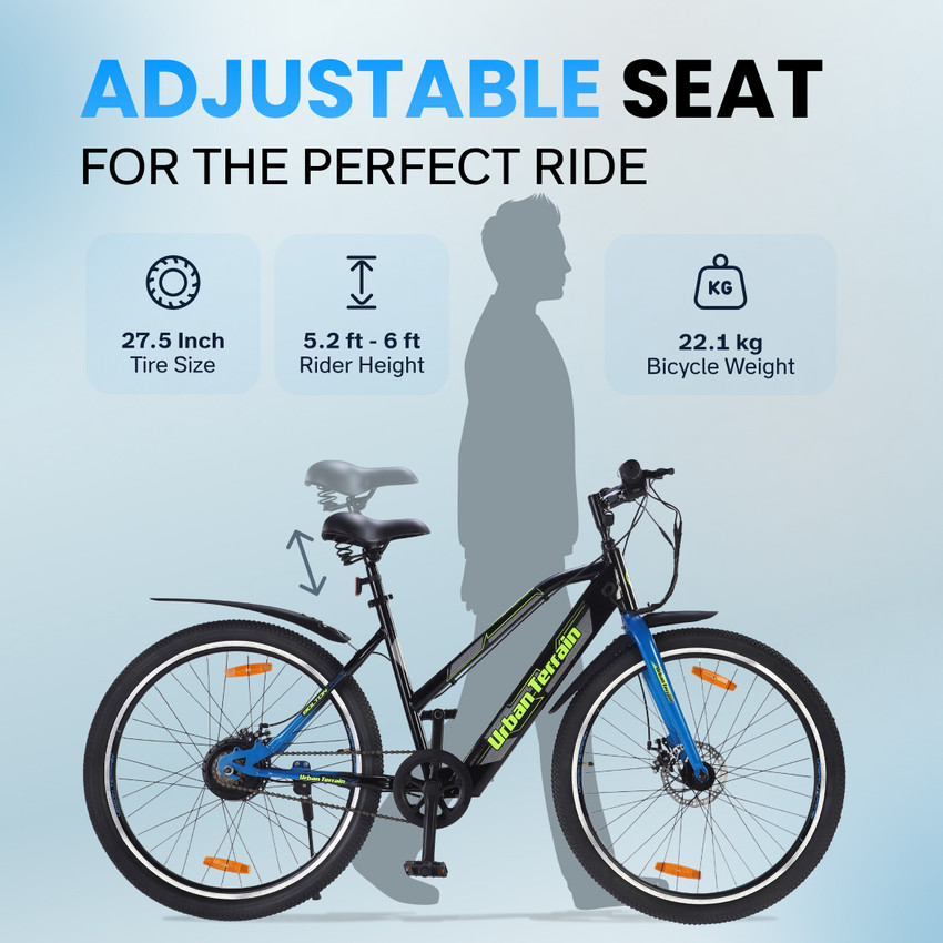Urban Terrain Bolton For Men Women Ages 15 Range 35 km Battery Cycles 27.5 inches Single Speed Lithium ion Li ion Electric Cycle Price in India Buy Urban Terrain Bolton For Men Women Ages 15 Range