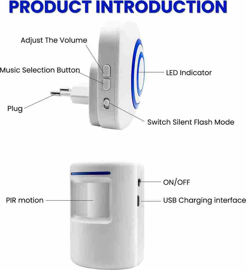 Zorbes Door Bell for Home Electrical Motion Sensor Wireless Door