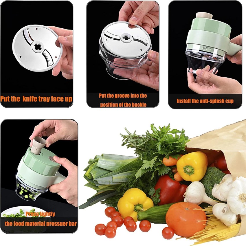 Electric Vegetable Slicer Set 4 in 1 Vegetable Chopper Cutter Set  Multifunction Cordless Food Small Slicer Mini and Chopper for Garlic Pepper  Chili