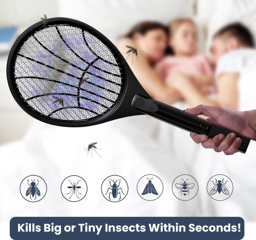 OfferTag:  Brand - Solimo Anti-Mosquito Racquet, Insect Killer Bat  with Rechargeable 500 mAh Battery and LED Light, White & Blue, 50% Off