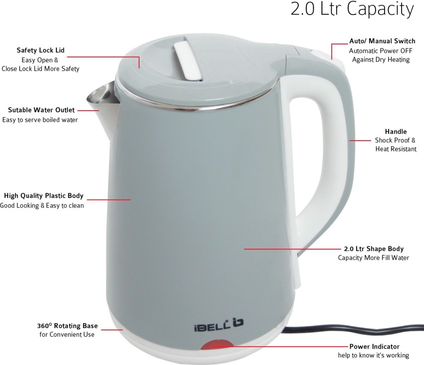 iBELL SEK20L 1500W SS Heating plate with Power Indicator Electric Kettle  Price in India - Buy iBELL SEK20L 1500W SS Heating plate with Power  Indicator Electric Kettle Online at