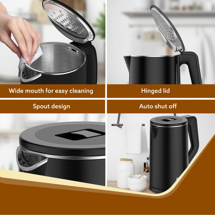 Epica Double Wall Electric Kettle No Plastic Stainless Steel Interior