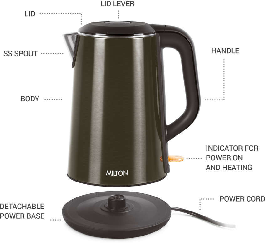 MILTON Hagen Stainless Steel Double Walled Electric Kettle Price in India Buy MILTON Hagen Stainless Steel Double Walled Electric Kettle Online at Flipkart
