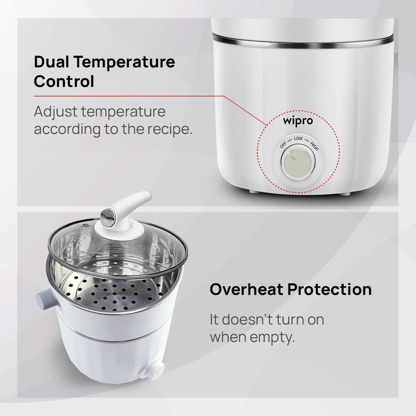 Wipro Vesta multicooker Kettle Dual Temperature Control Triple Protection 600 Watt Multi Cooker Electric Kettle