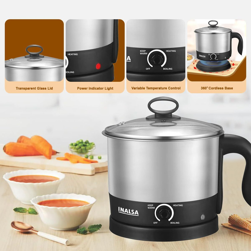 Inalsa Multi Cook Nu Multi Purpose Cooker for Soup Maggi Pasta Noodles Eggs Meals Electric Kettle Price in India Buy Inalsa Multi Cook Nu Multi Purpose Cooker for Soup Maggi Pasta