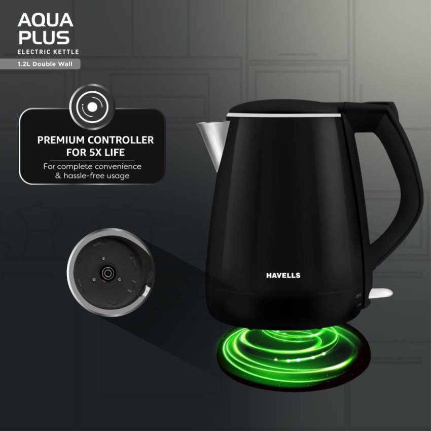 Havells Electric Kettle Aqua Plus 1500 Watts 1.2 liters , Double Layered  Cool Touch Outer Body