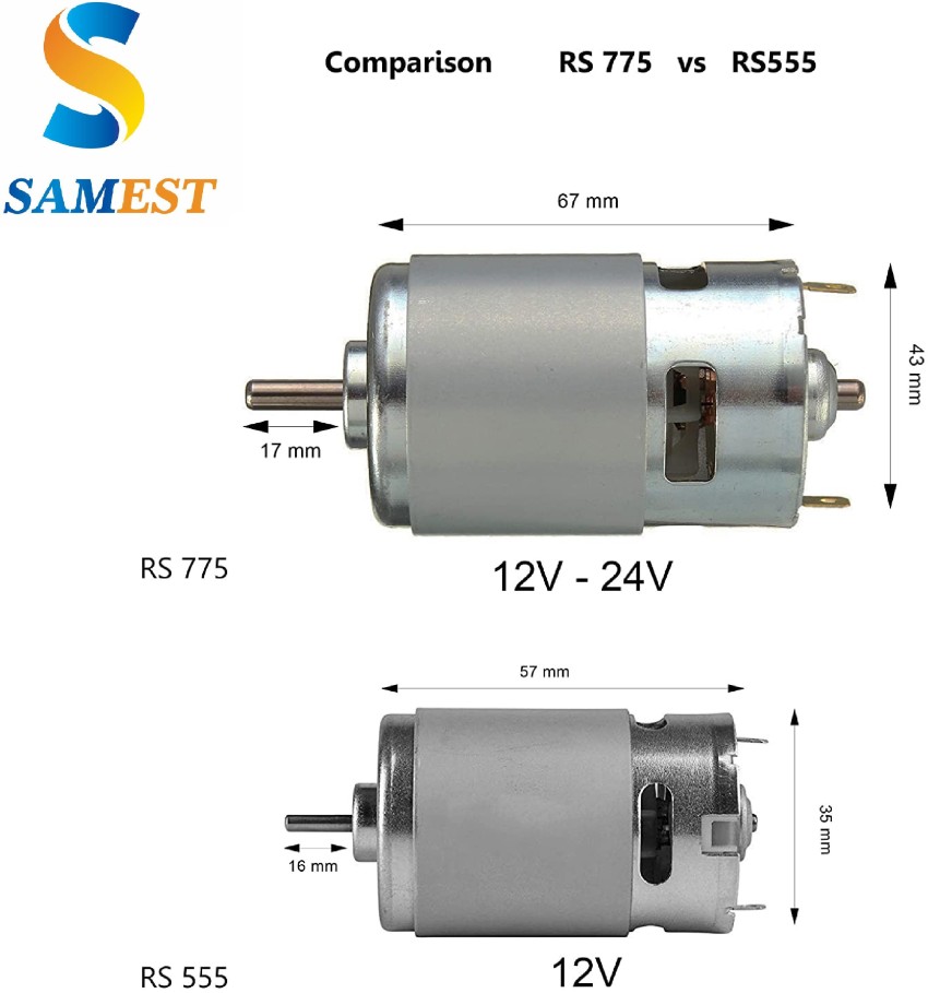 samest RS-555 High Power 12 Volt Big Core DC Motor High Torque 6000 RPM  SF003 Electronic Components Electronic Hobby Kit Price in India - Buy  samest RS-555 High Power 12 Volt Big
