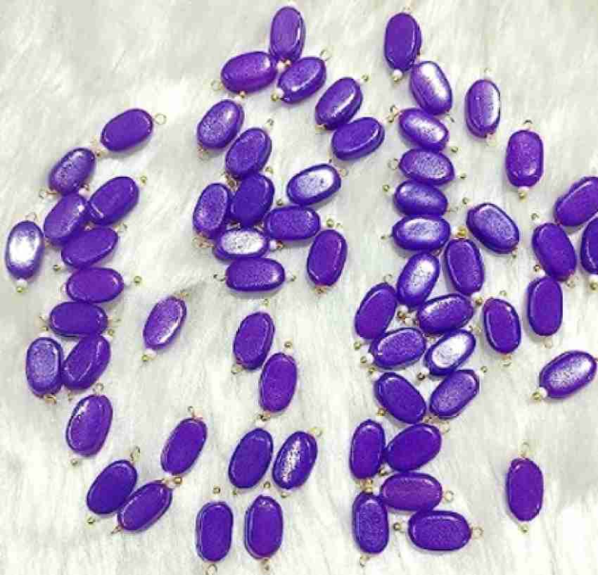 The Giftery Flat Oval Glass Hanging Beads ( PURPLE) Embroidery