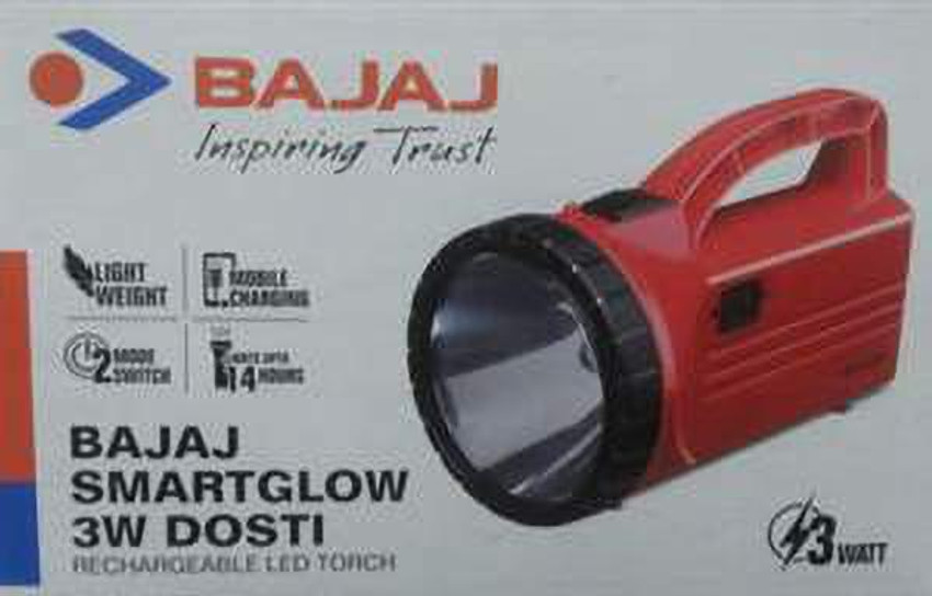 BAJAJ SMART GLOW DOSTI 3 W 14 hrs Torch Emergency Light Price in India Buy BAJAJ SMART GLOW DOSTI 3 W 14 hrs Torch Emergency Light Online at Flipkart