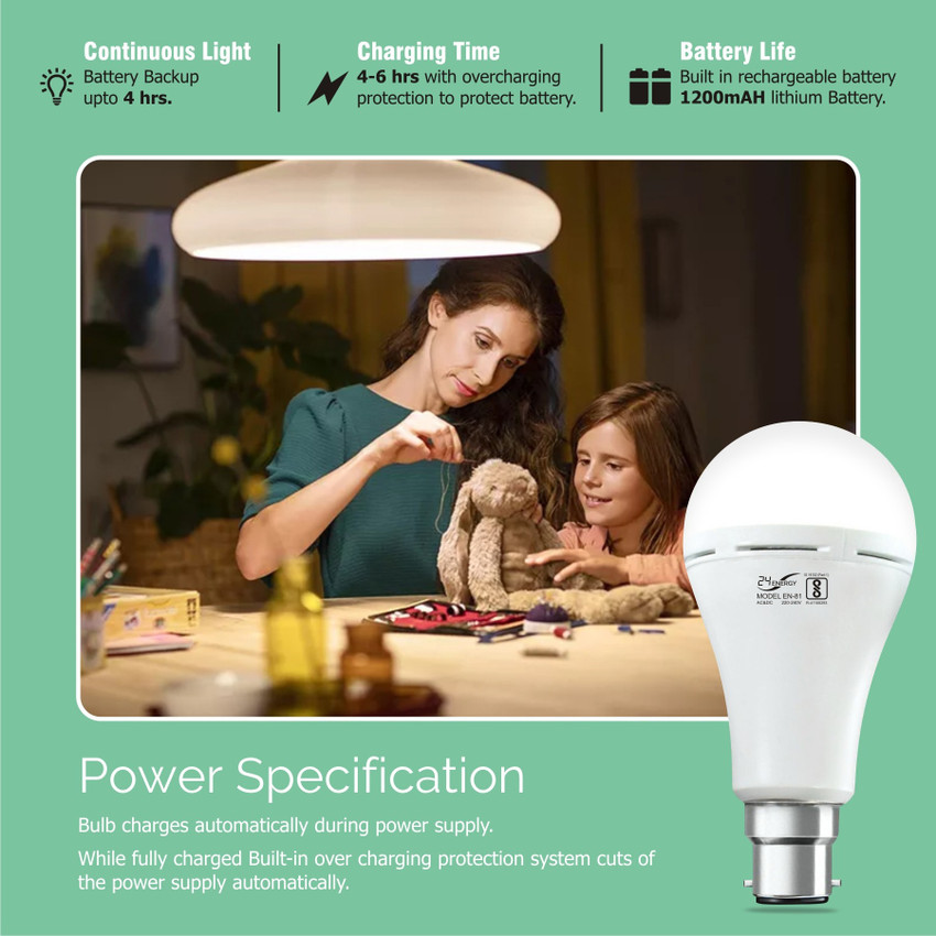 EN 24 Energy 9W Inverter Bulb with Auto Rechargeable Emergency LED
