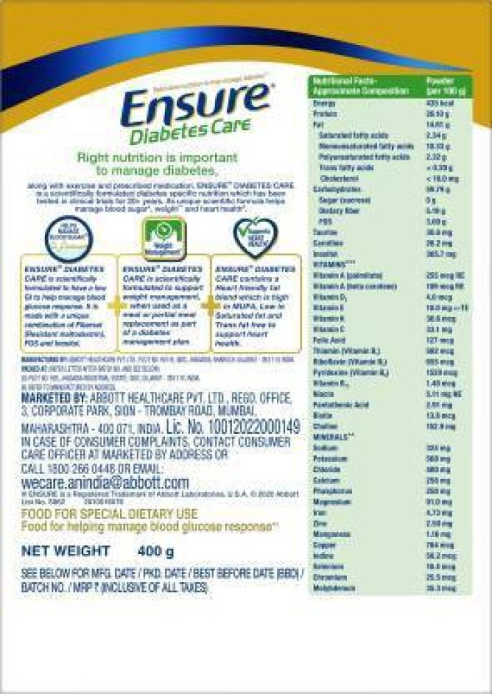 ENSURE Diabetes Care Vanilla Nutrition Drink (400 g, Vanilla