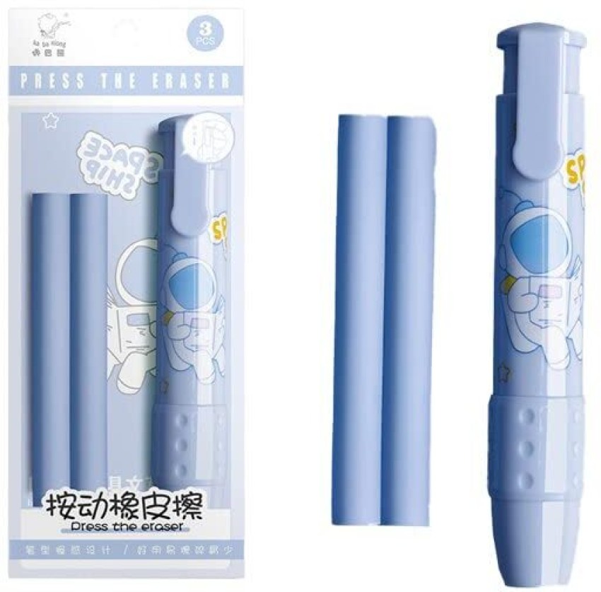 Faber-Castell Pen Mechanical Stick Retractable Eraser Set with 2 Extra  Refills + 1 FREE Faber-Castell Sharpener(assorted colors) (Blue)