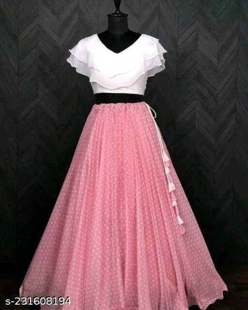 Pink Crop Top and Mint Color Georgette Skirt  FashionVibes